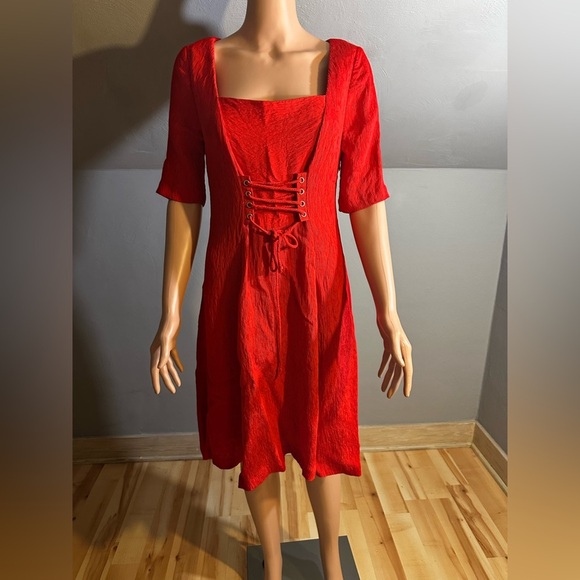 Anthropologie Juliet Red Corseted Lace-Up Fit & Flare Dress Size 8 NWT - Picture 9 of 11